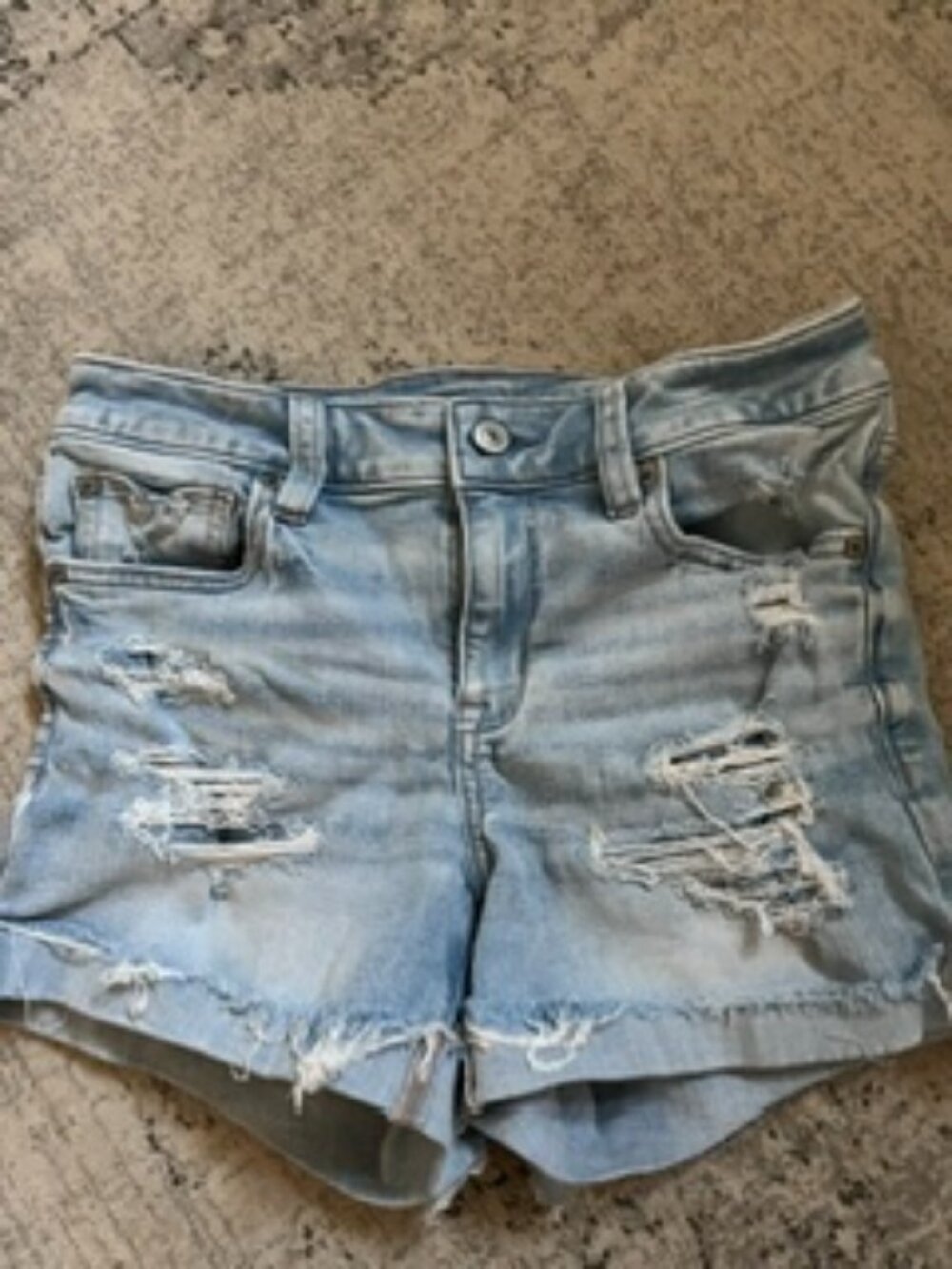 🧡3/$15 American Eagle Next Level Stretch Light Wash Distressed Denim Shorts 2